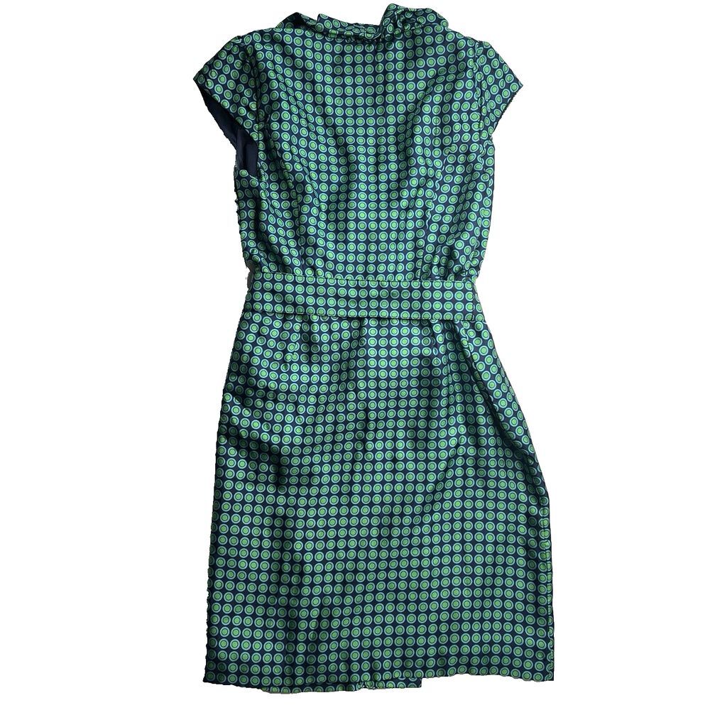 Elizabeth McKay Dress Green & Blue Silk Circle Print Wrap Around sz 6 - Picture 2 of 12